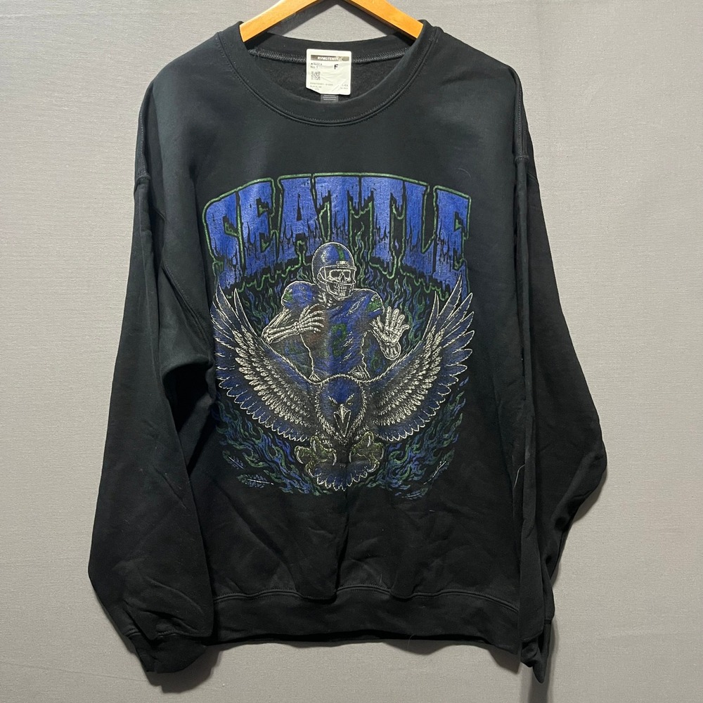 Gildan Seattle Skeleton Football Eagle Graphic Sweatshirt Black Mens Large